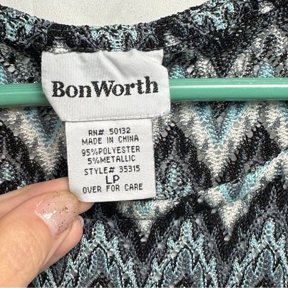 Chevron Patterned Black and White Bon Worth Women's LP Top - Picture 9 of 10